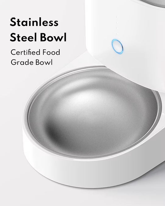 2Pcs Automatic Pet Feeder 4L, Wifi Bluetooth App Controlled Feeding Station, 30-Day Freshness Dry Food Dispenser, Stainless Steel Ceramic Bowl for Cats Dogs